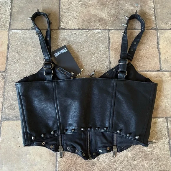 Dolls Kill Darker Wavs Downbeat Spiked Corset Top - Picture 2 of 4